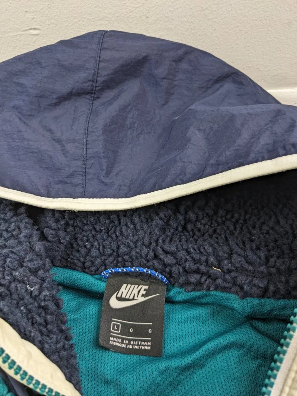 Nike Jacket Sherpa Fleece 1/2 Zip Colorblock Hooded Blue Mens Large BV3766